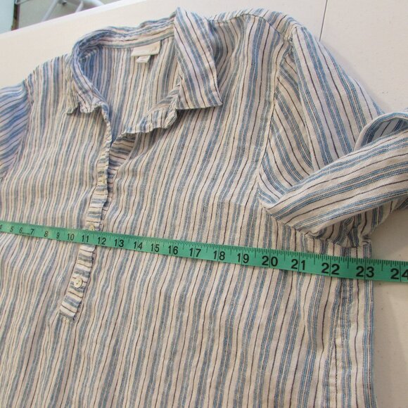 J Jill Love Linen White Blue/Black Striped Hi-Low Tunic Large Tall - Picture 11 of 16